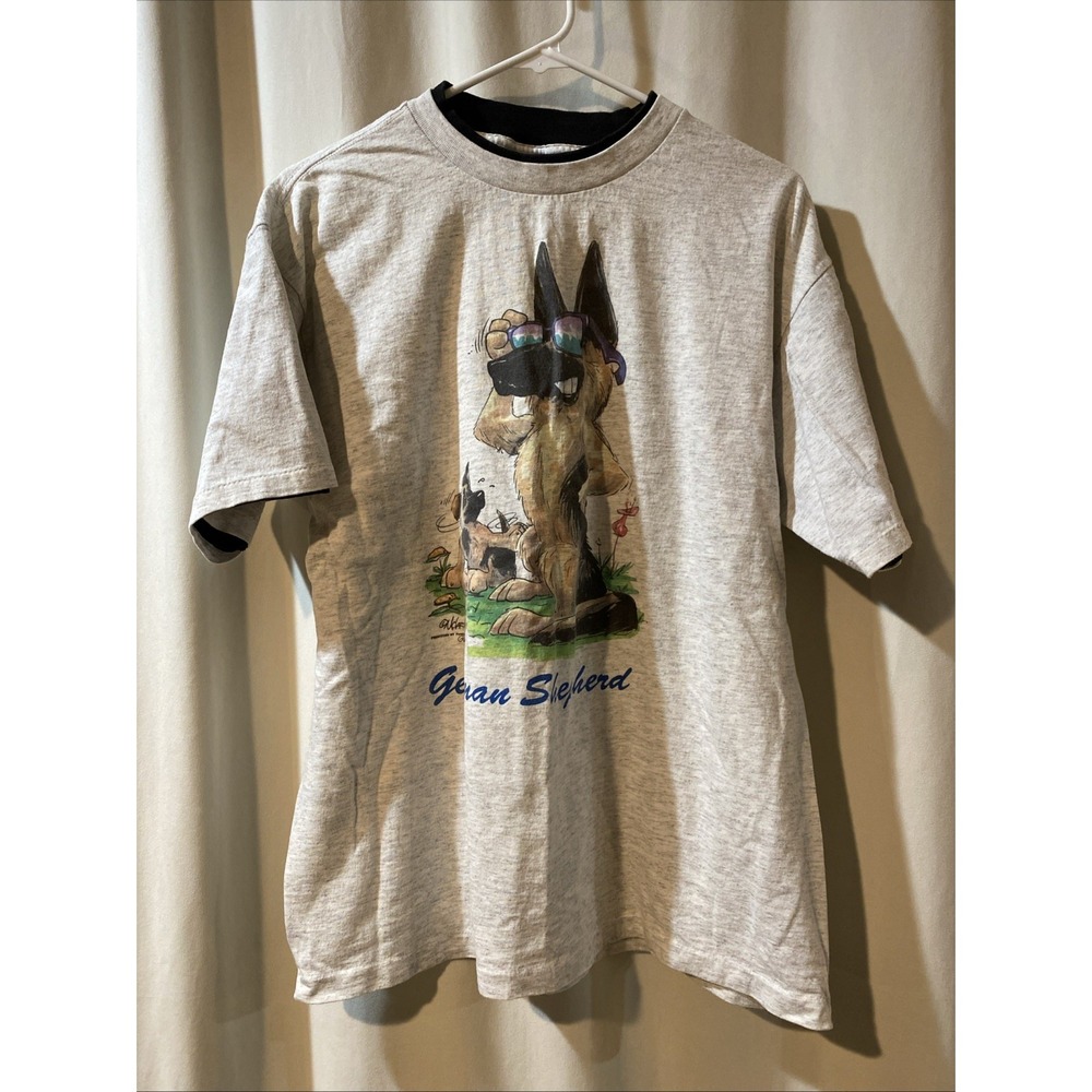 Vintage 90s Oneita Power T 10oz Single Stitch German Shepard Graphic Tee Large